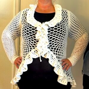 White Handmade Crocheted Mandala Sweater